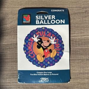 Vintage Disney Mickey Mouse Congratulations Round‎ Silver Balloon 18" New